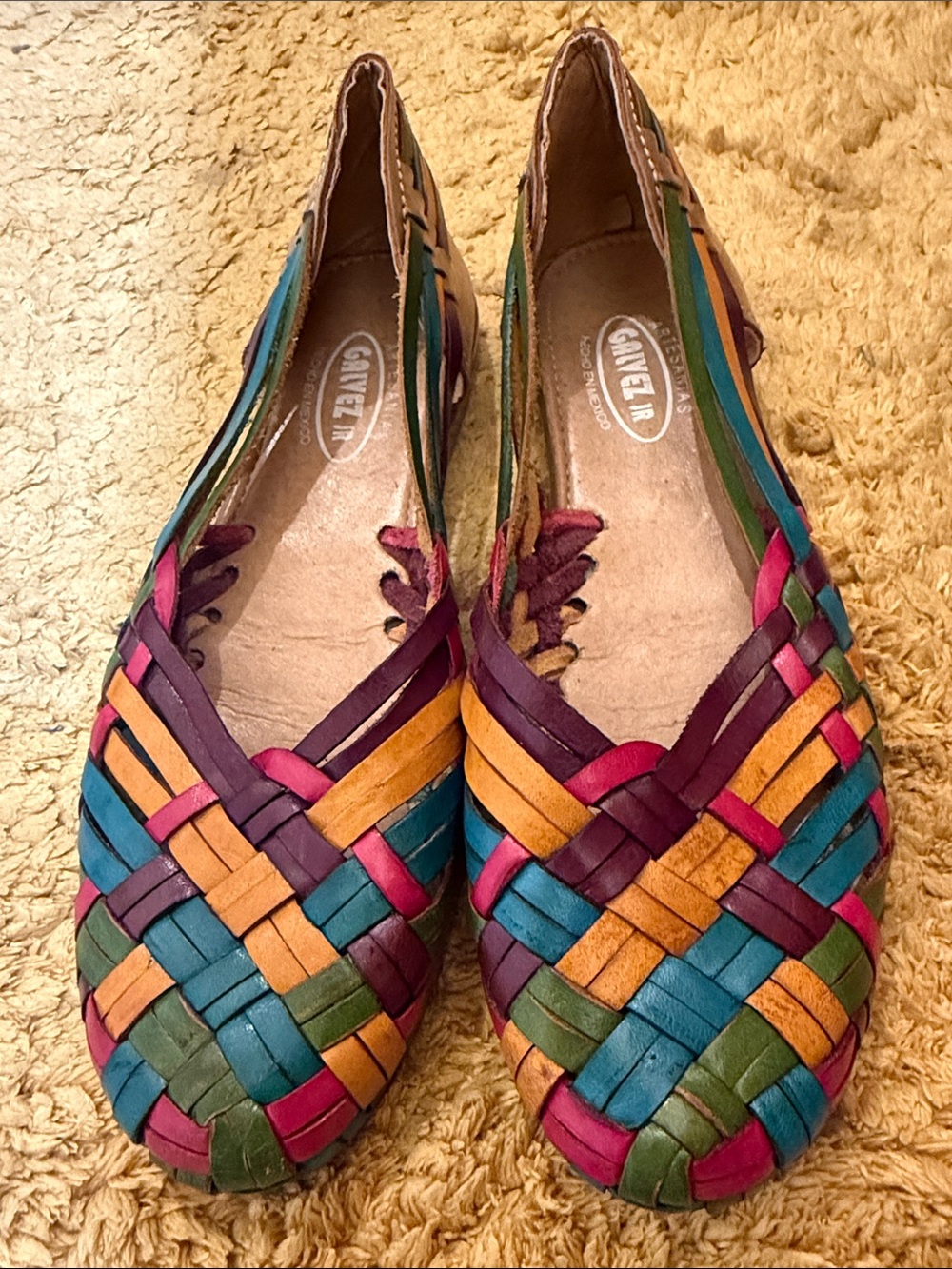 Colorful Woven Leather Huarache Flats - Multicolor Women Sandals